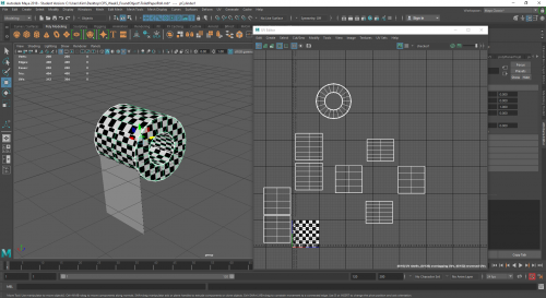 UV unwrap process done in maya. Selecting faces and doing planar mapping